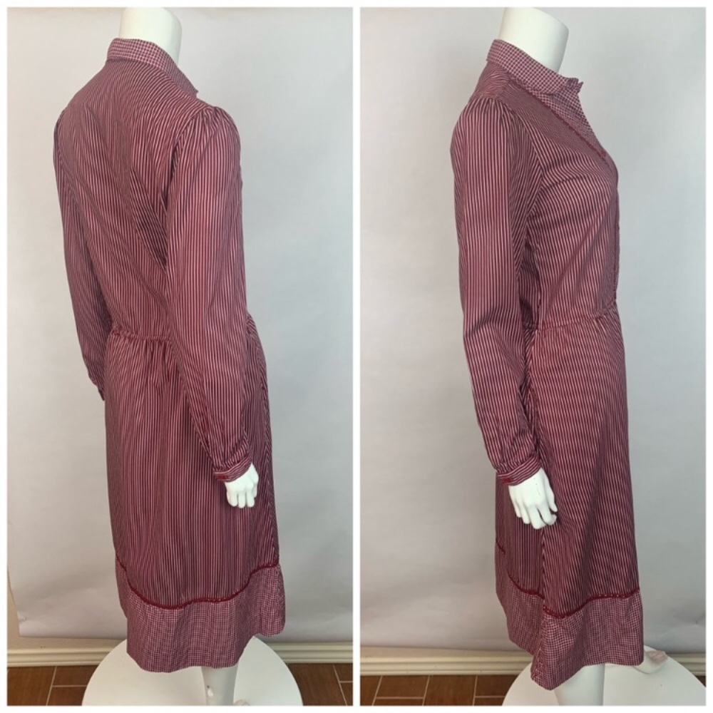 Vintage Lanz Dress Burgundy Stripe Midi Medium - Picture 6 of 15